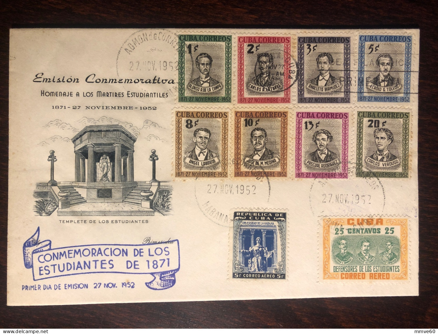 CUBA FDC COVER 1952 YEAR MEDICAL STUDENTS HEALTH MEDICINE STAMP - Covers & Documents