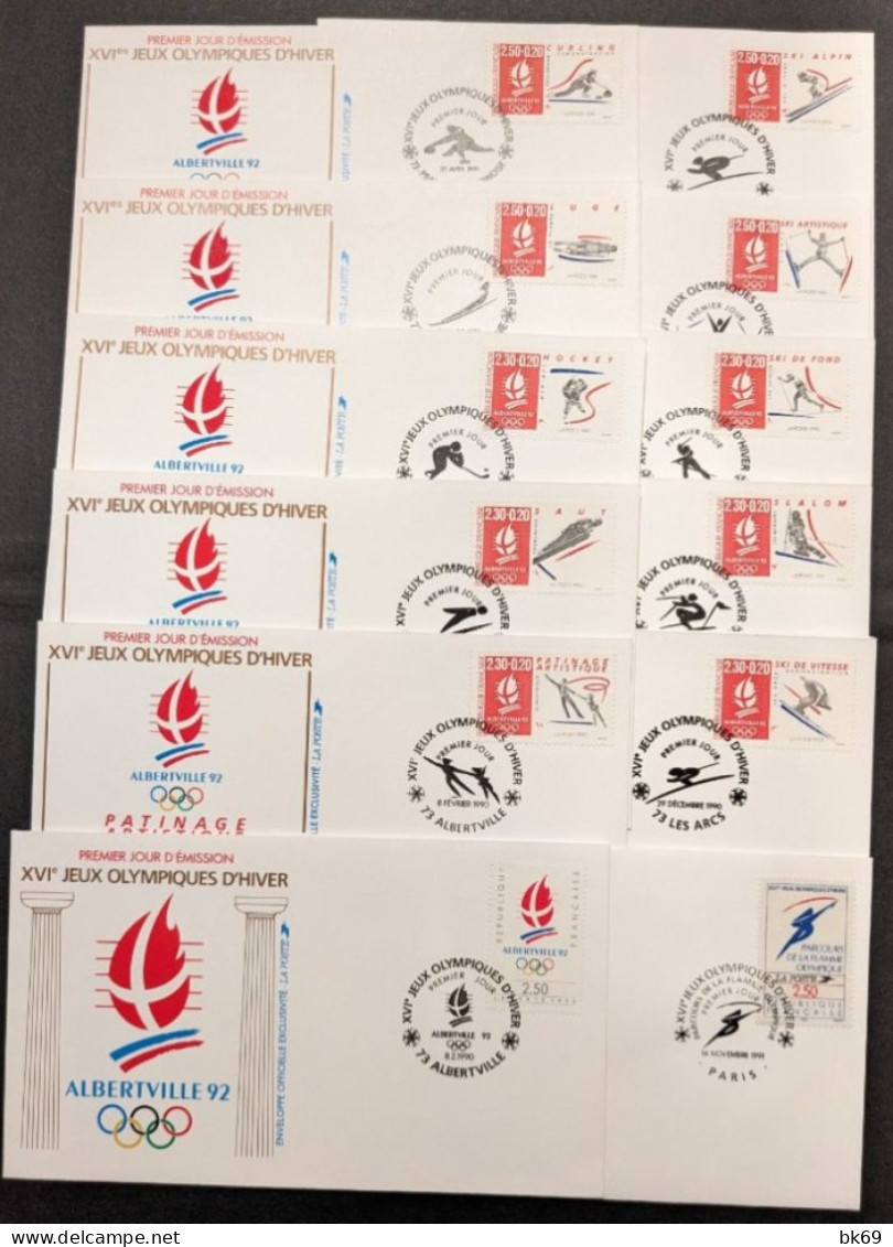 Albertille JO 1992 - Les 12 FDC, 10 Sports, Le Logo Et Le Parcours De La Flame Olympique. Série Complète - 1990-1999