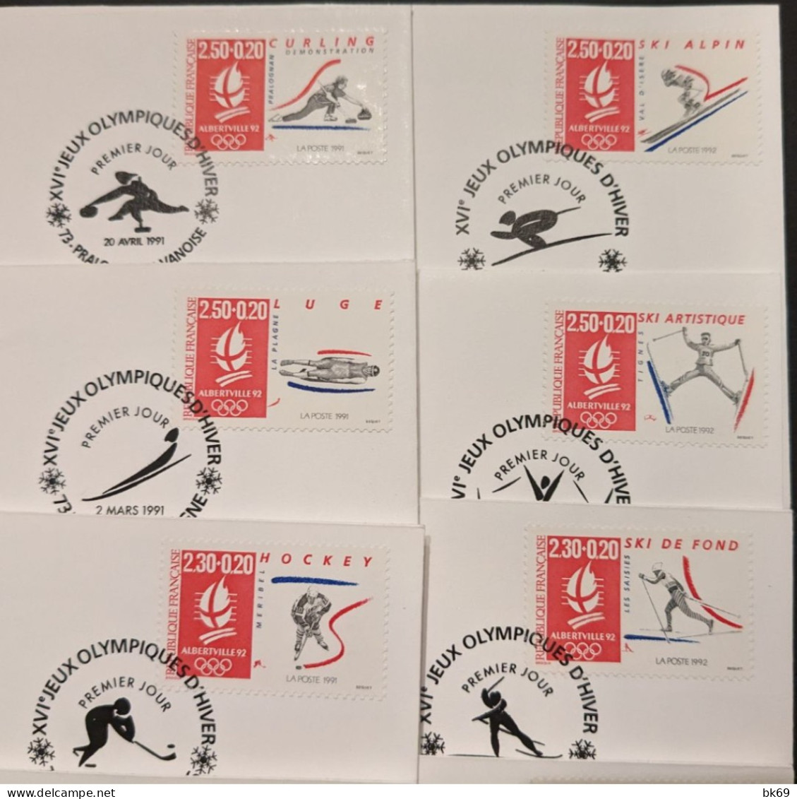 Albertille JO 1992 - Les 12 FDC, 10 Sports, Le Logo Et Le Parcours De La Flame Olympique. Série Complète - 1990-1999