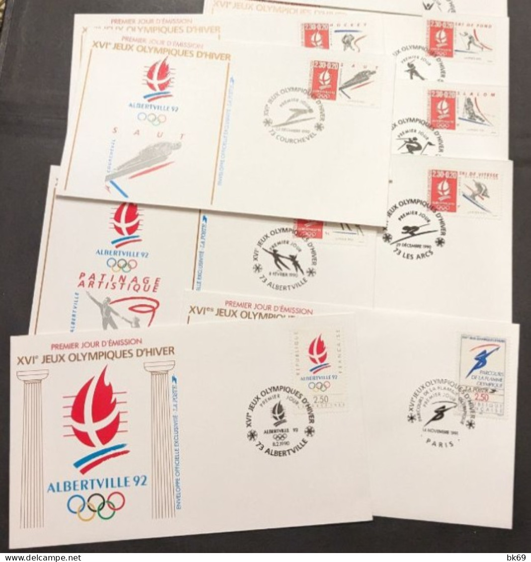 Albertille JO 1992 - Les 12 FDC, 10 Sports, Le Logo Et Le Parcours De La Flame Olympique. Série Complète - 1990-1999
