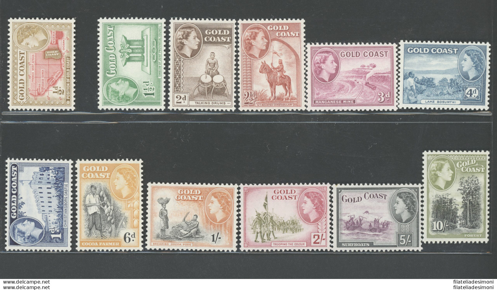 1952-54 Gold Coast, Stanley Gibbons N. 153-64, Elisabetta II, MNH** - Other & Unclassified