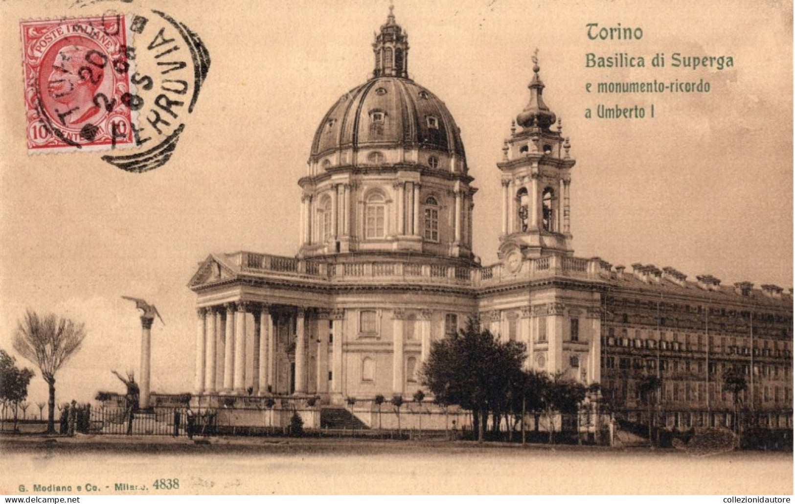 TORINO - BASILICA DI SUPERGA E MONUMENTO-RICORDO A UMBERTO I° - ANIMATA - CARTOLINA FP SPEDITA NEL 1908 - Churches