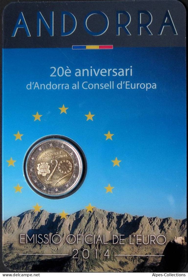 AN20014.1 - COINCARD ANDORRE - 2014 - 2 € Comm Adhésion Au Conseil De L'Europe - Andorra