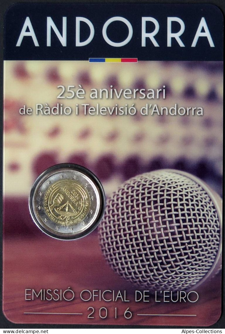 AN20016.1 - COINCARD ANDORRE - 2016 - 2 Euros Commémo. Radio Et Télévision - Andorre