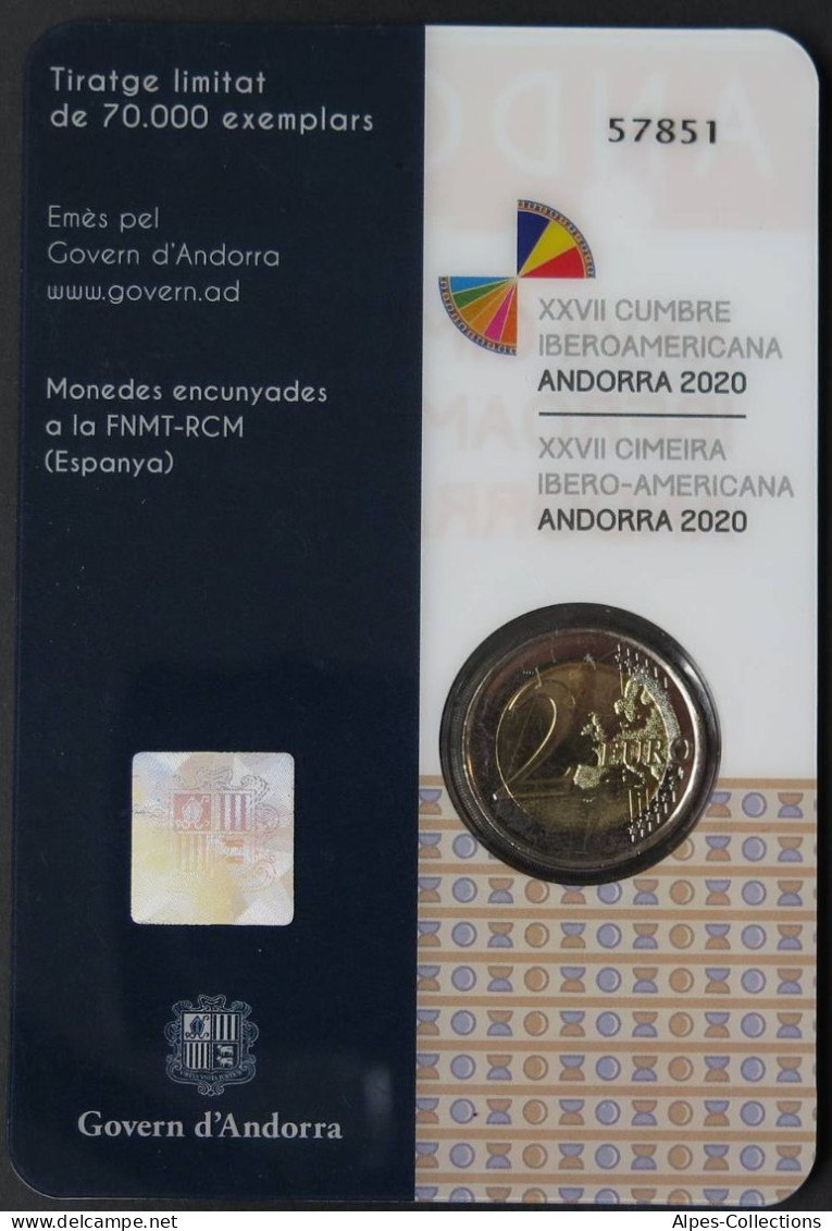 AN20020.1 - COINCARD ANDORRE - 2020 - 2 Euros Comm. 27e Sommet Ibéro-américain - Andorra