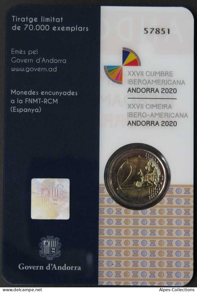 AN20020.1 - COINCARD ANDORRE - 2020 - 2 Euros Comm. 27e Sommet Ibéro-américain - Andorre