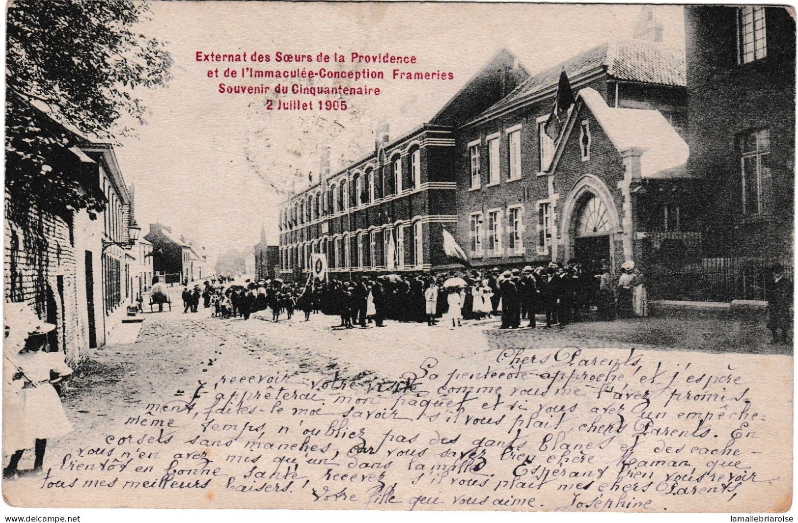 Belgique, Externat Des Soeurs De La Providence Et De L'immaculée Conception. Frameries, Souvenir Du Cinquentenaire 2 Jui - Momignies