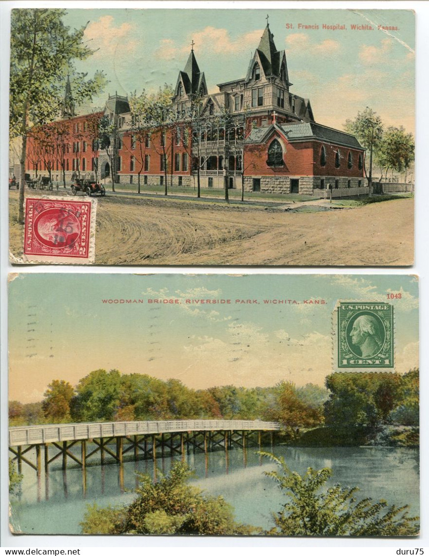 LOT 4 CPA Voyagé 1913 1914 WICHITA St Francis Hospital Woodman Bridge Riverside Park Little River Dam Friends University - Wichita