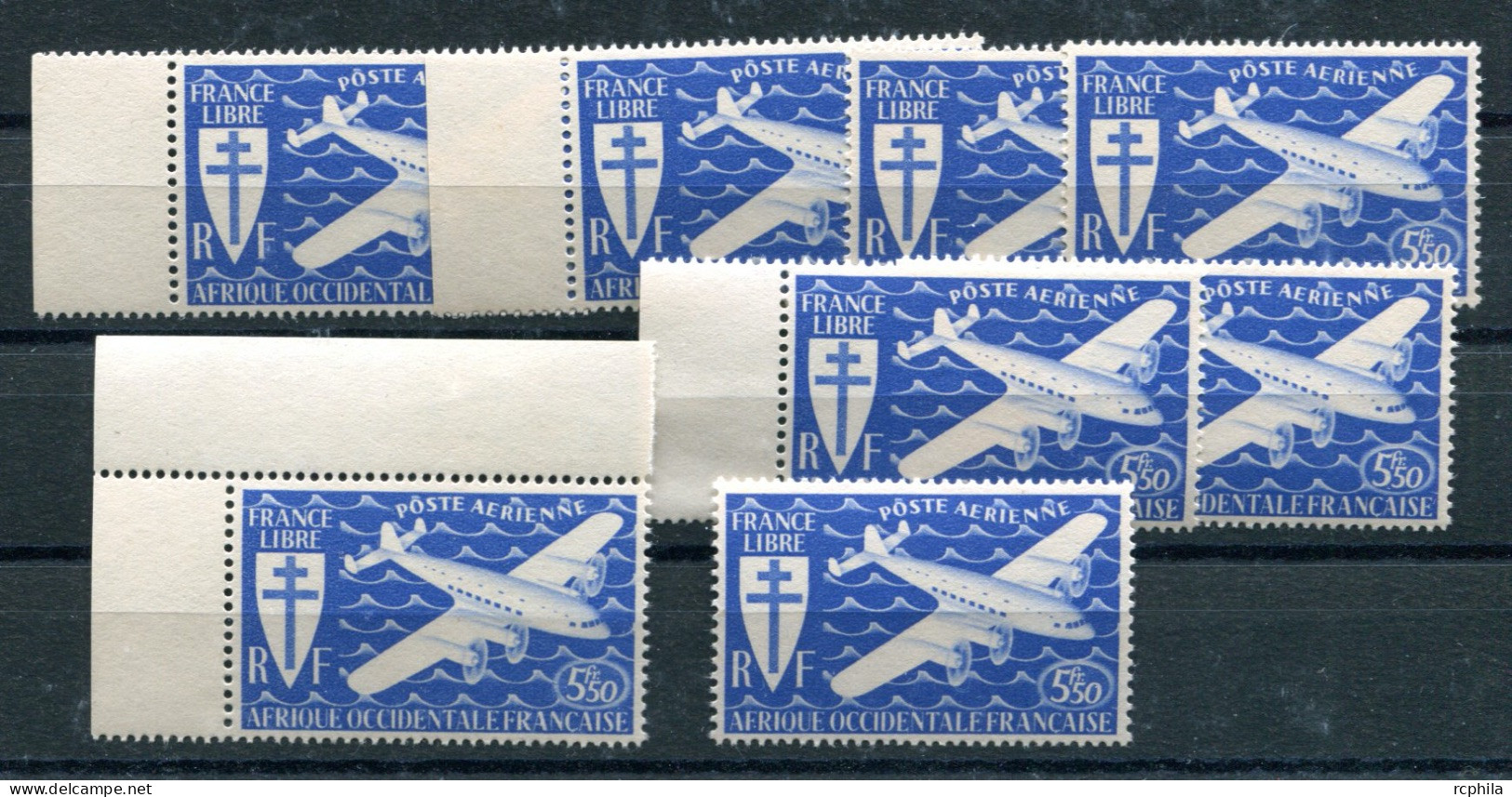 RC 26946 AFRIQUE OCCIDENTALE AOF COTE 18€ PA N° 1 X 8ex - 5f50 BLEU POSTE AERIENNE NEUF ** MNH TB - Nuevos