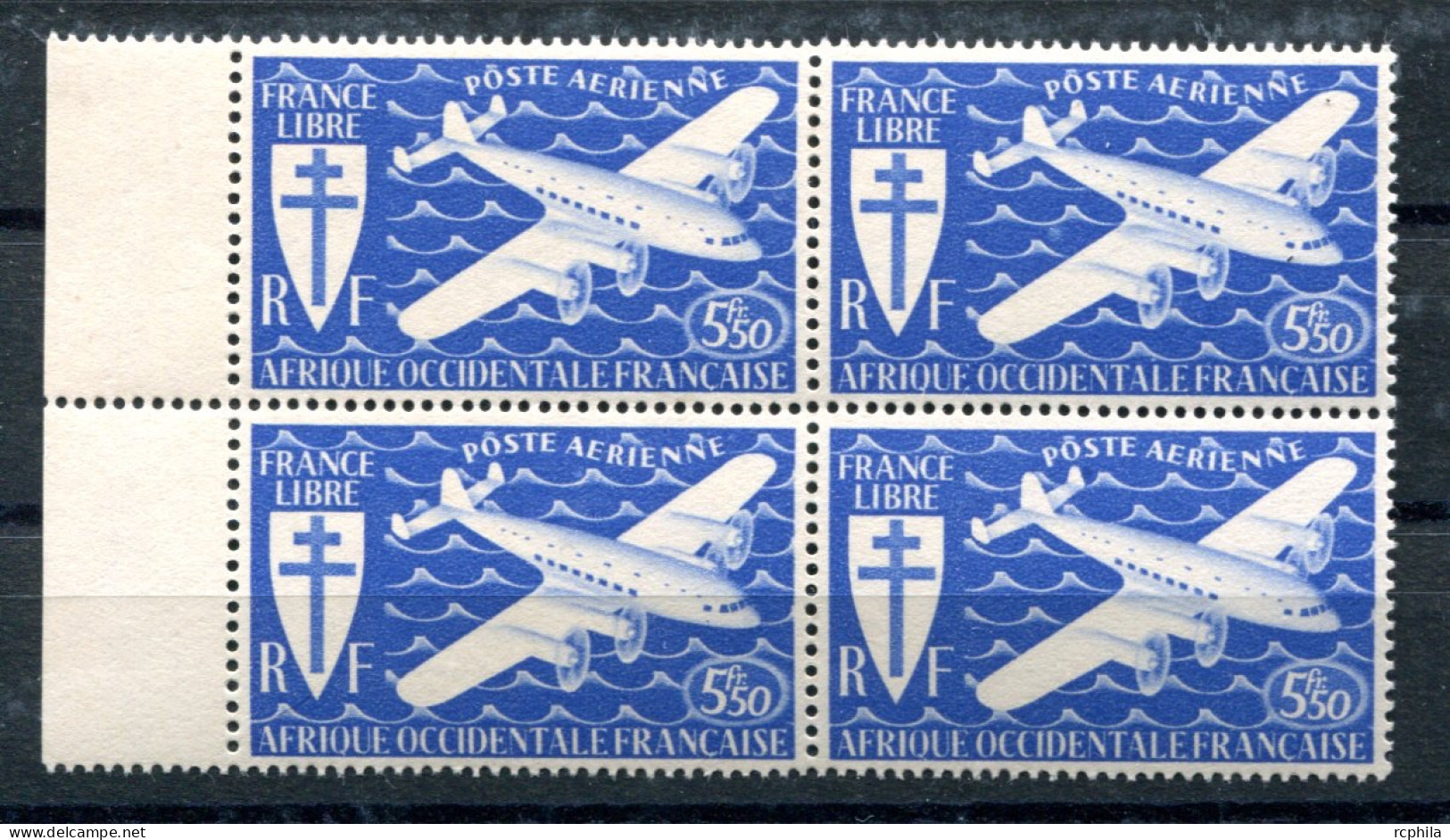 RC 26948 AFRIQUE OCCIDENTALE AOF COTE 9€ PA N° 1 - 5f50 BLEU POSTE AERIENNE BLOC DE 4 NEUF ** MNH TB - Neufs