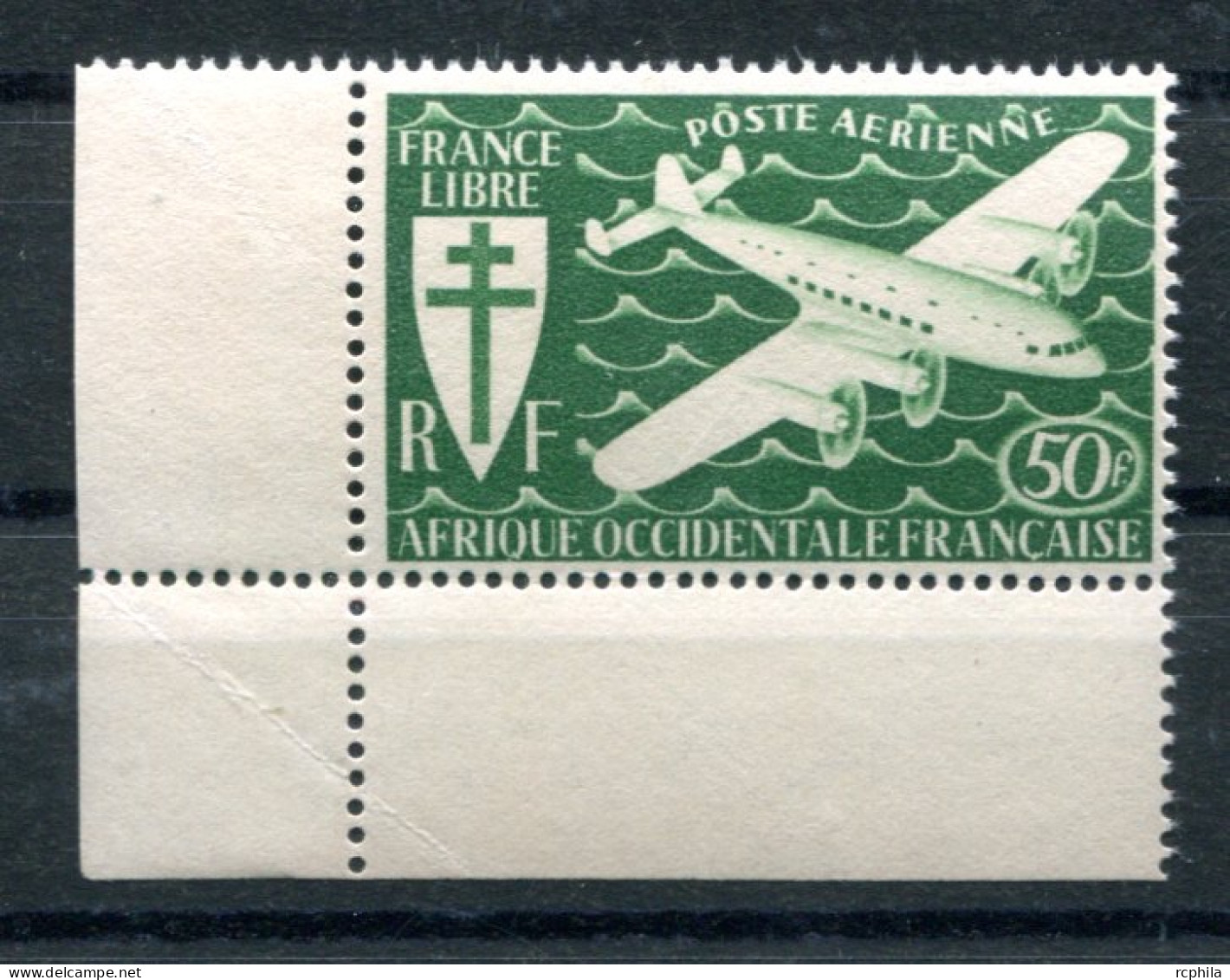 RC 26951 AFRIQUE OCCIDENTALE AOF COTE 4€ PA N° 2 - 50f VERT POSTE AERIENNE COIN DE FEUILLE NEUF ** MNH TB - Ongebruikt