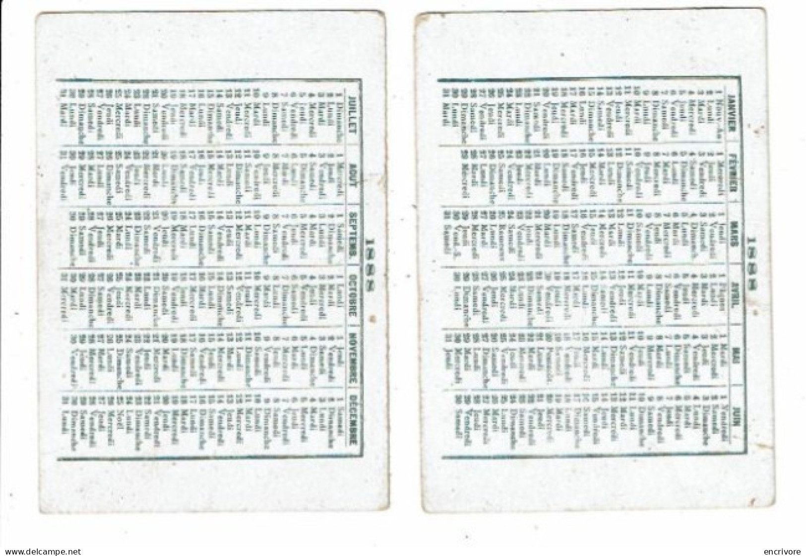 Calendrier Publicitaire 1888 CHICOREE A LA CREMIERE LERVILLES LILLE - Petit Format : ...-1900