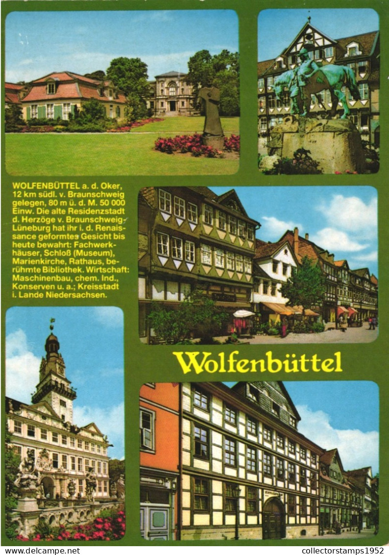 WOLFENBUTTEL, MULTIPLE VIEWS, ARCHITECTURE, PARK, STATUE, GERMANY, POSTCARD - Wolfenbuettel