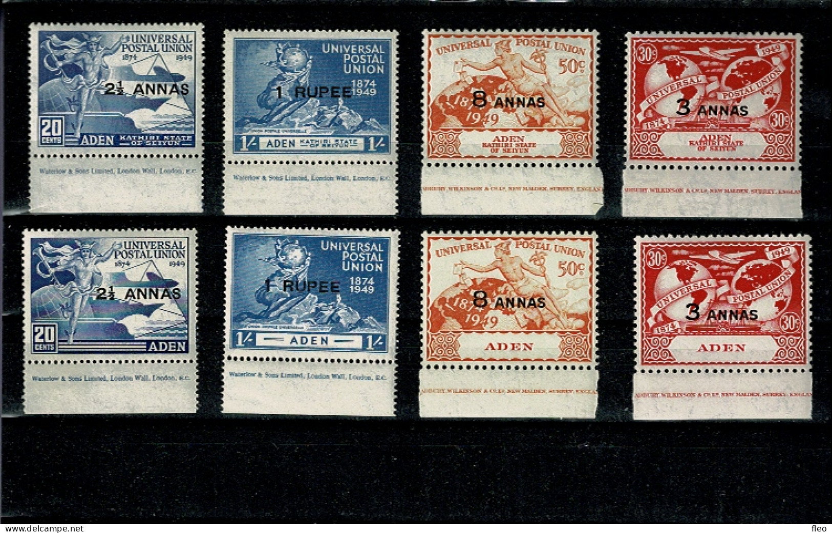 1949 Aden 2 X Serie Mi. 33-36 UPU Weltpostverein Overprinted M. Aufdruck Complete Set, MNH** - Aden (1854-1963)