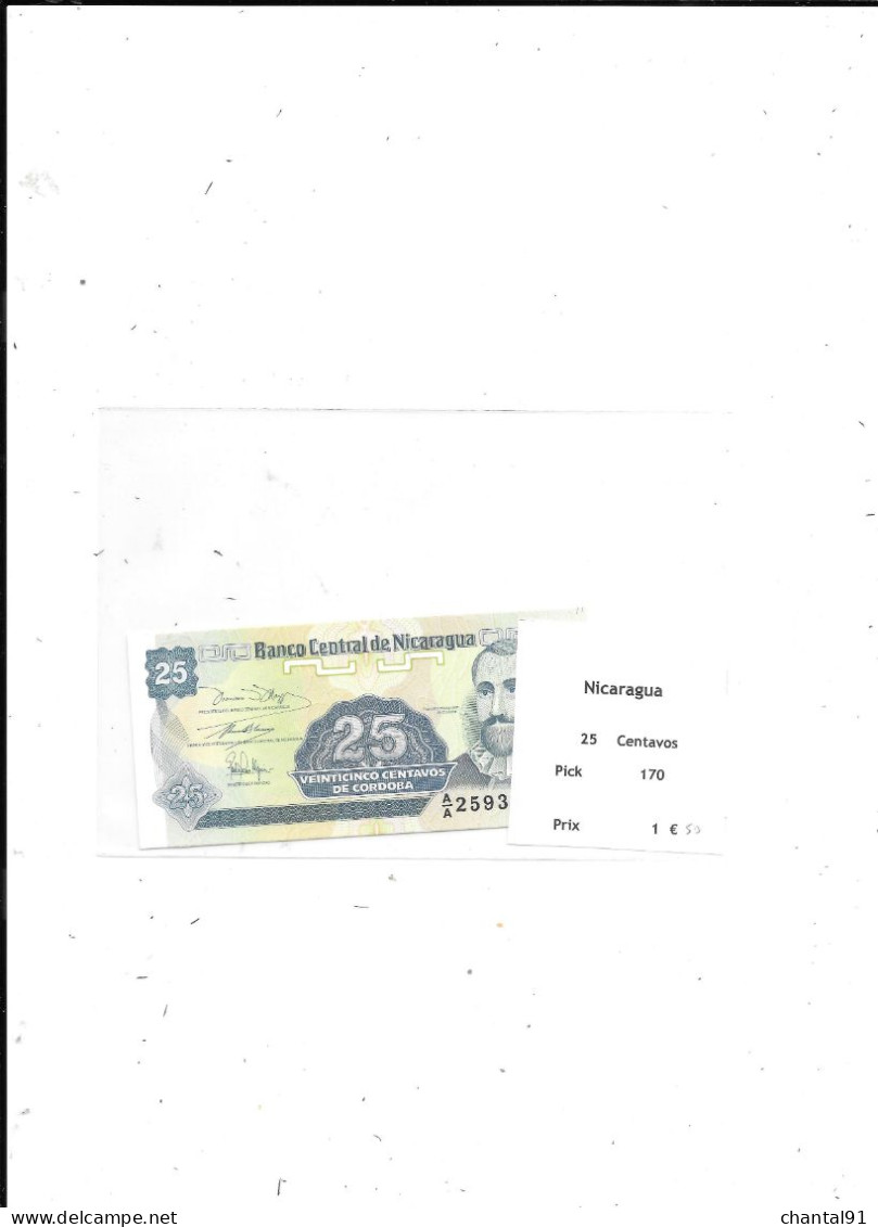 NICARAGUA BILLET 25 CENTAVOS PICK 170 - Nicaragua