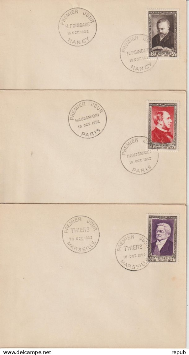 France FDC 1952 Célébrités Du XIX Série 930-935 6 Enveloppes - 1950-1959