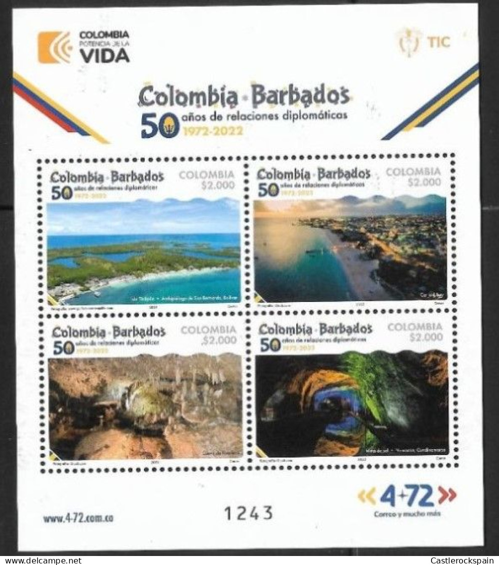 O) 2023 COLOMBIA, JOINT ISSUE, DIPLOMATIC RELATIONS WITH BARBADOS, TINTIPAN ISLAND, NEMOCON SALT MINE, CARLISLE BAY, HAR - Colombia