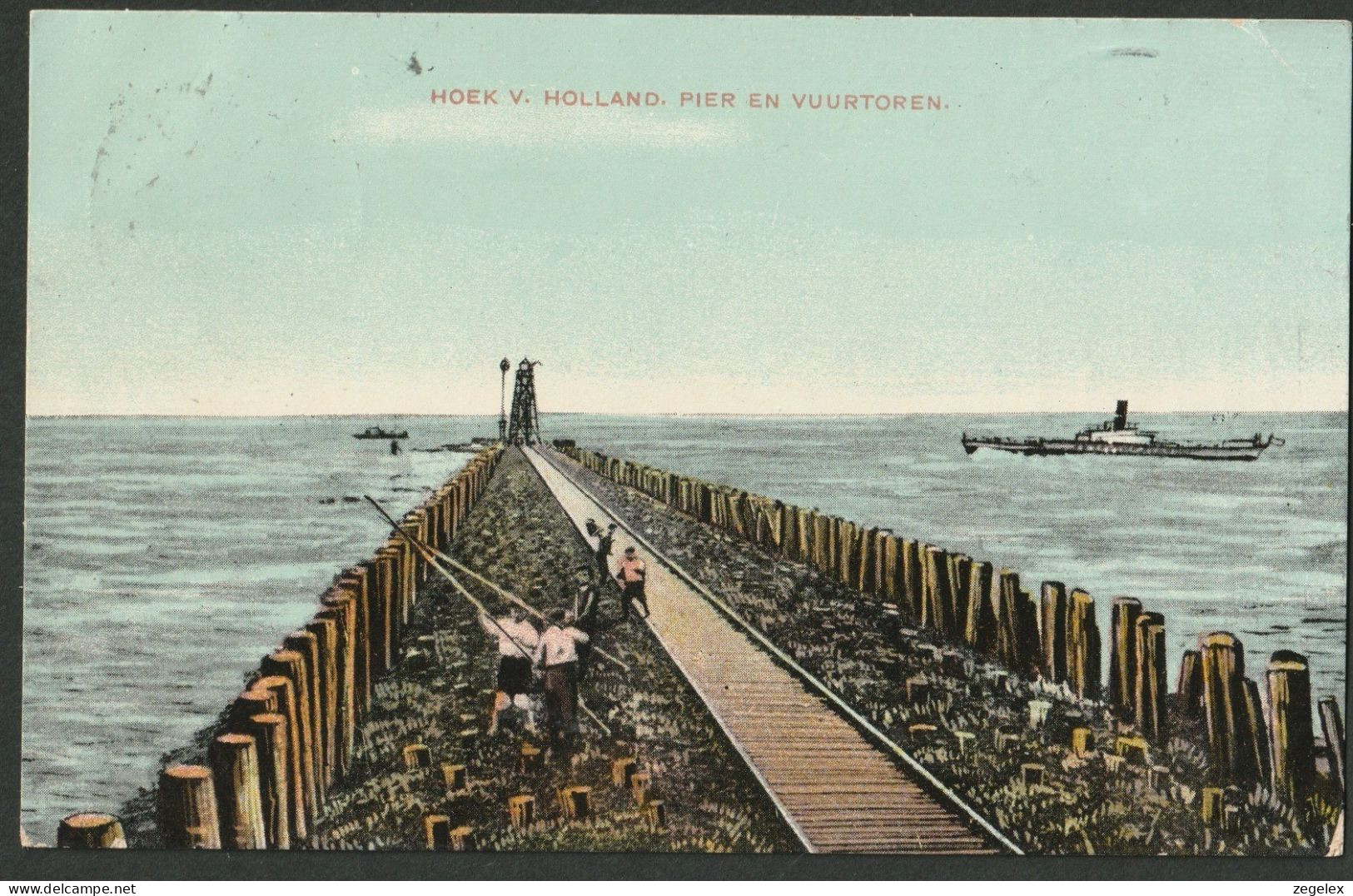 Hoek Van Holland 1910 - Pier En Vuurtoren - Met Vissende Jongens - Vissers En Scheepvaart- Lighthouse - Hoek Van Holland