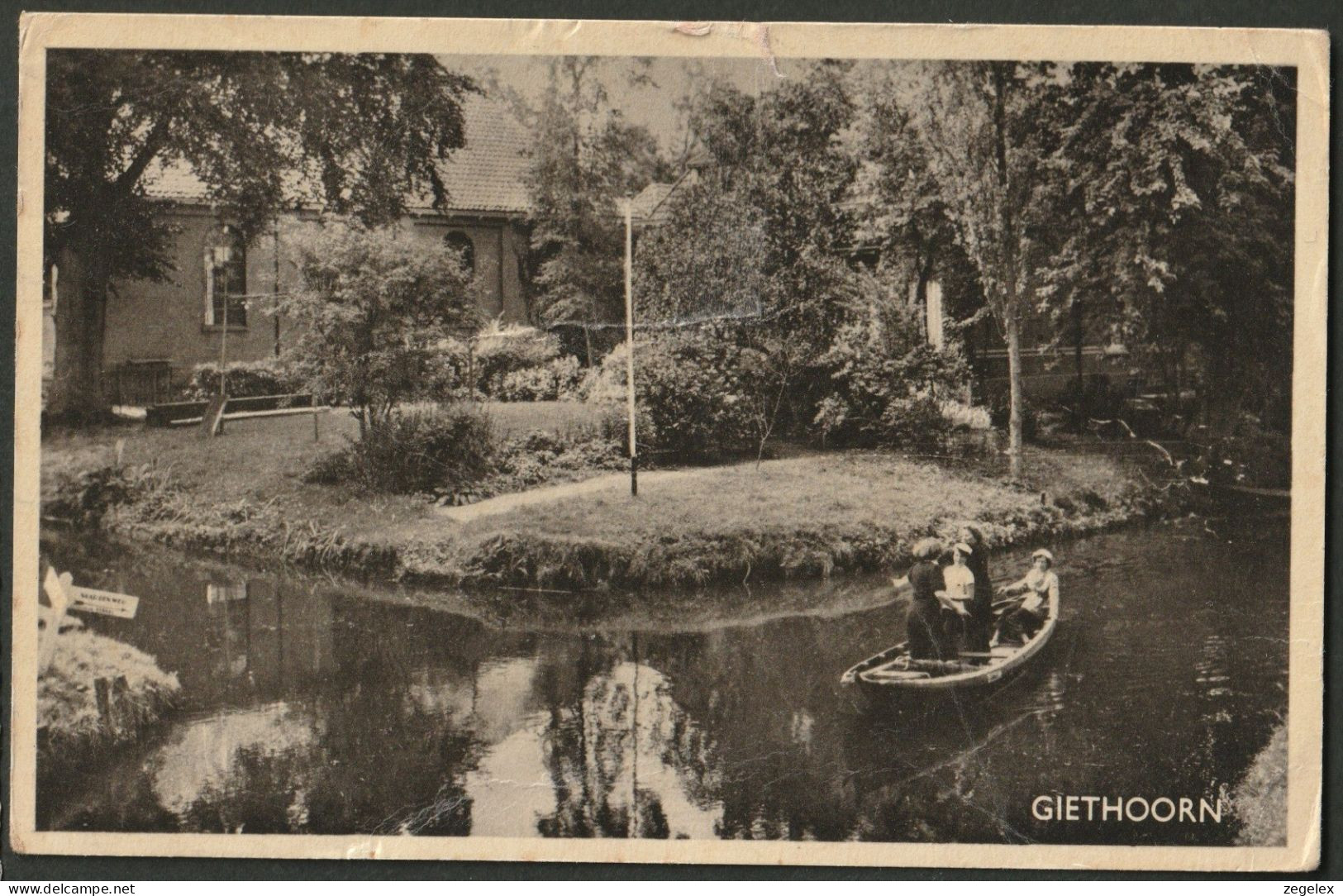 Giethoorn 1953 Bondshotel Prinsen - Beulakerwiede. Punterrocht Met Bezoekers - Giethoorn