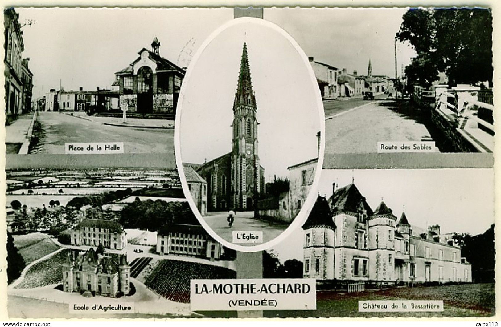 85 - B10656CPSM - LA MOTHE ACHARD - Vues Multiples : église, Place De La Halle, Route Des Sables - Très Bon état - VENDE - La Mothe Achard