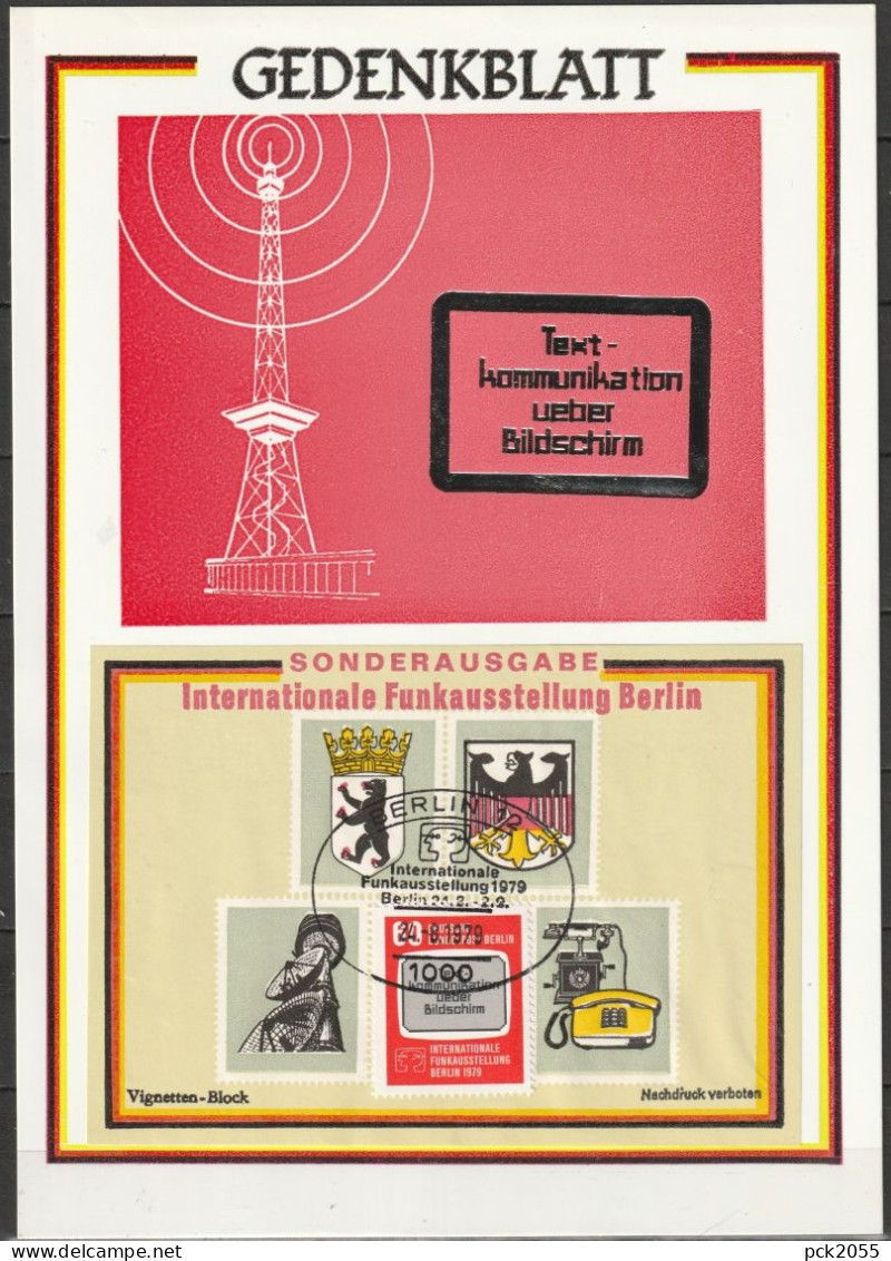 Gedenkblatt Internationale Funkausstellung Berlin 1979 Nr.600 Stempel Berlin 24.8.1979 ( E298 )günstige Versandkosten - Cartas & Documentos