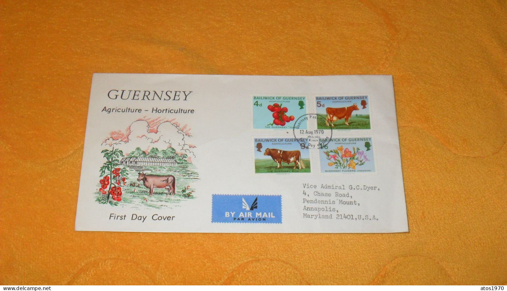 ENVELOPPE FDC DE 1970../ GUERNSEY AGRICULTURE HORTICULTURE...CACHET + TIMBRES X4 - 1952-1971 Pre-Decimale Uitgaves