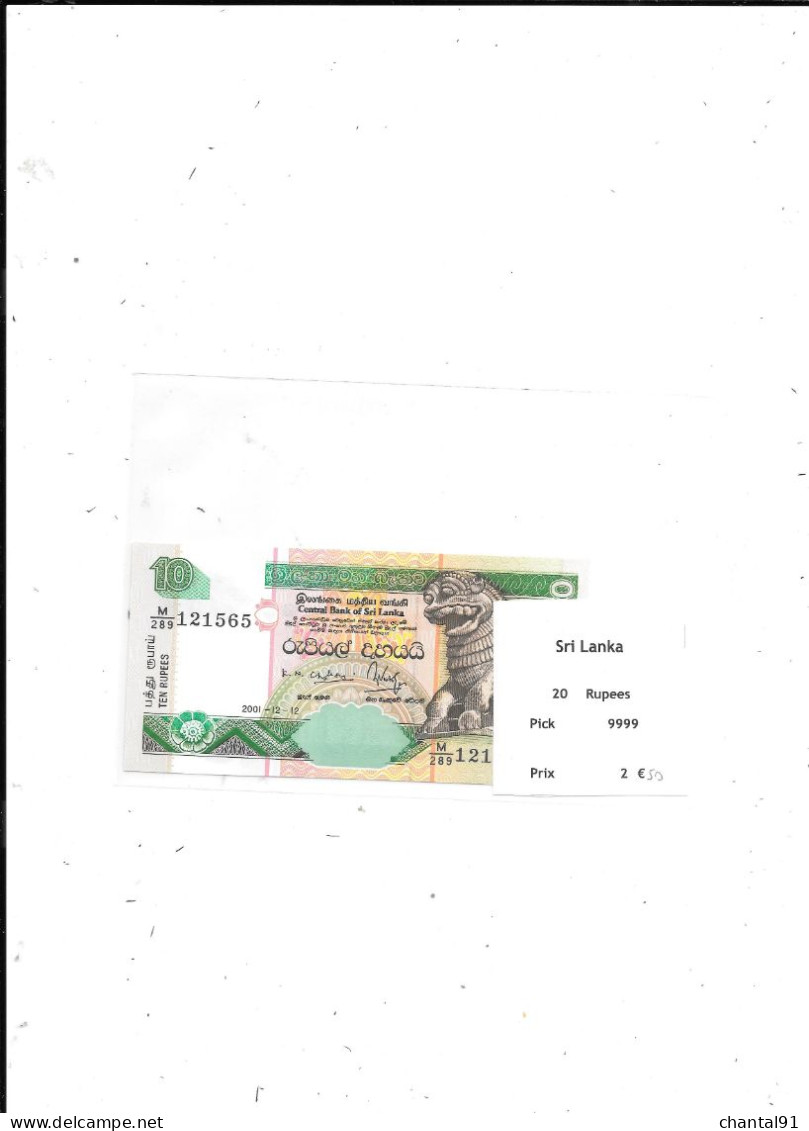 SRI LANKA BILLET 20 RUPEES PICK 9999 - Sri Lanka