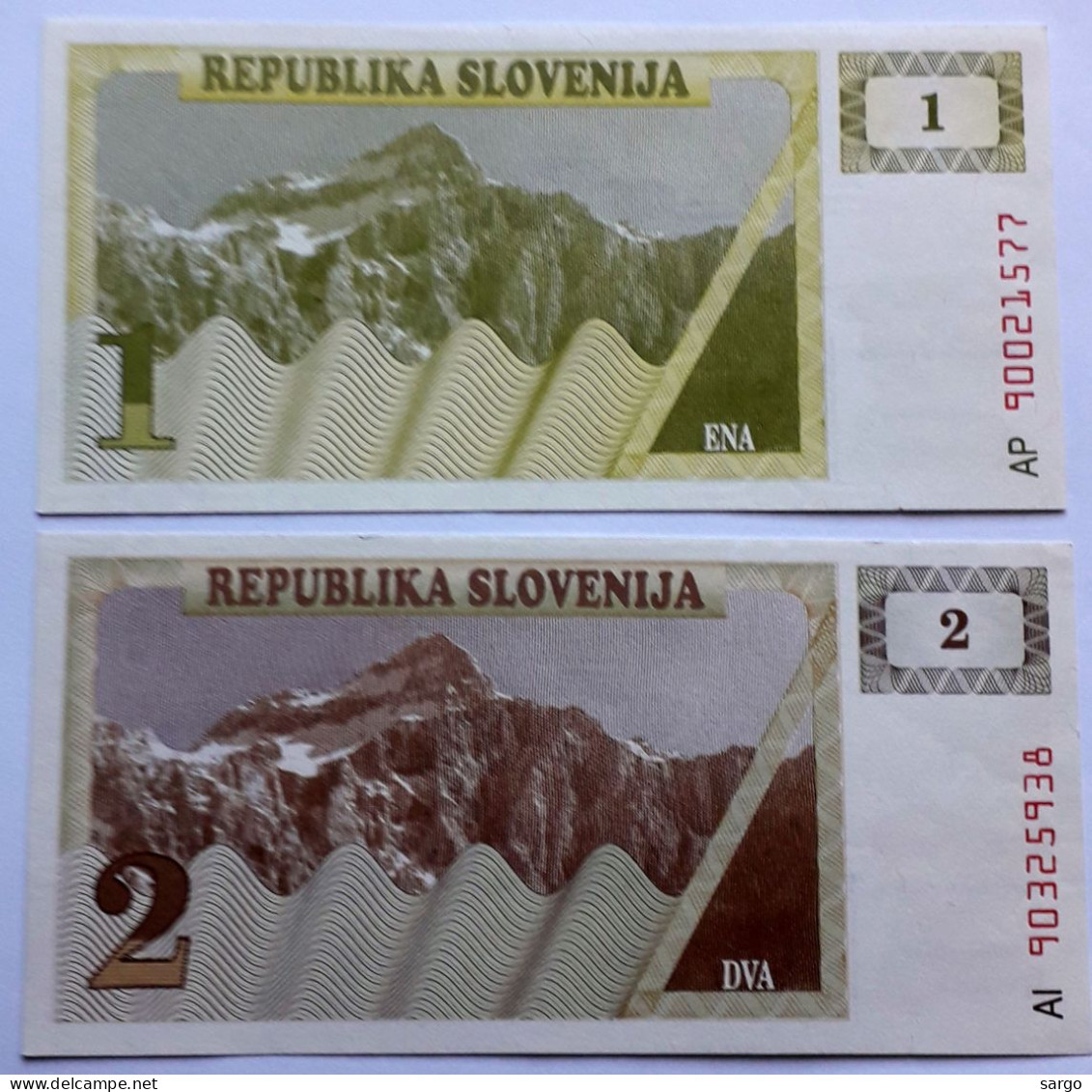 SLOVENIA  - 1,2 TOLARJEV  - P1 , P 2 (1990) -- UNC - BANKNOTES - PAPER MONEY - CARTAMONETA - - Slowenien