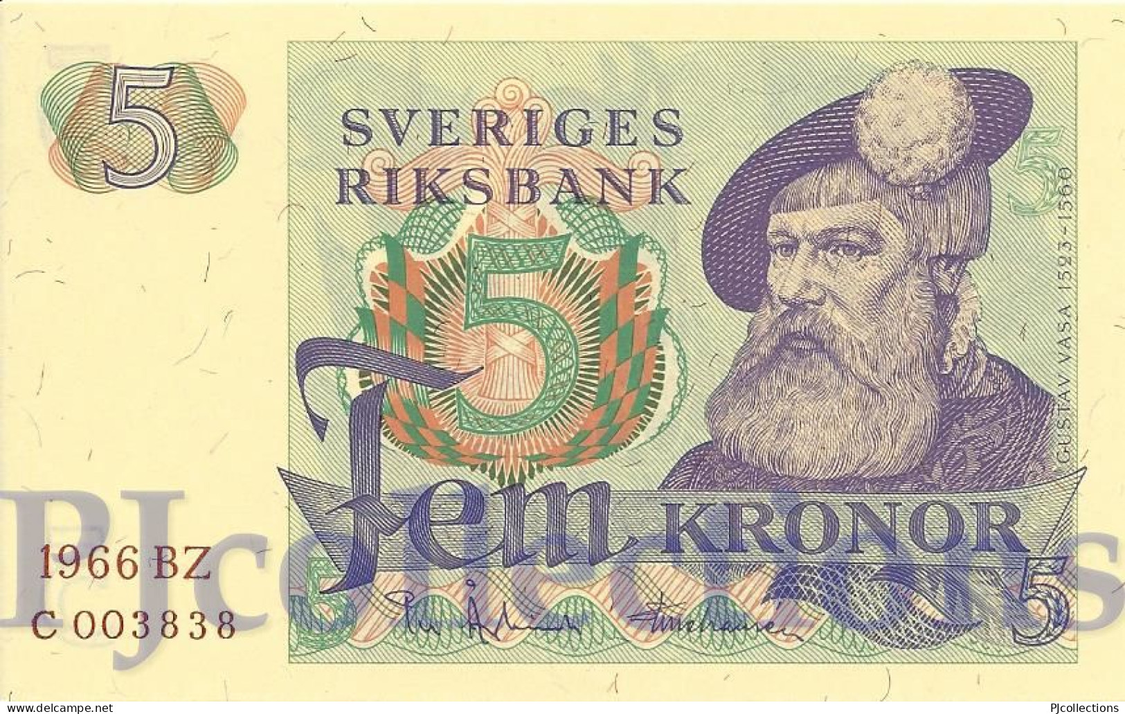 SWEDEN 5 KRONOR 1966 PICK 51a UNC LOW & GOOD SERIAL NUMBER "C 003838" - Zweden