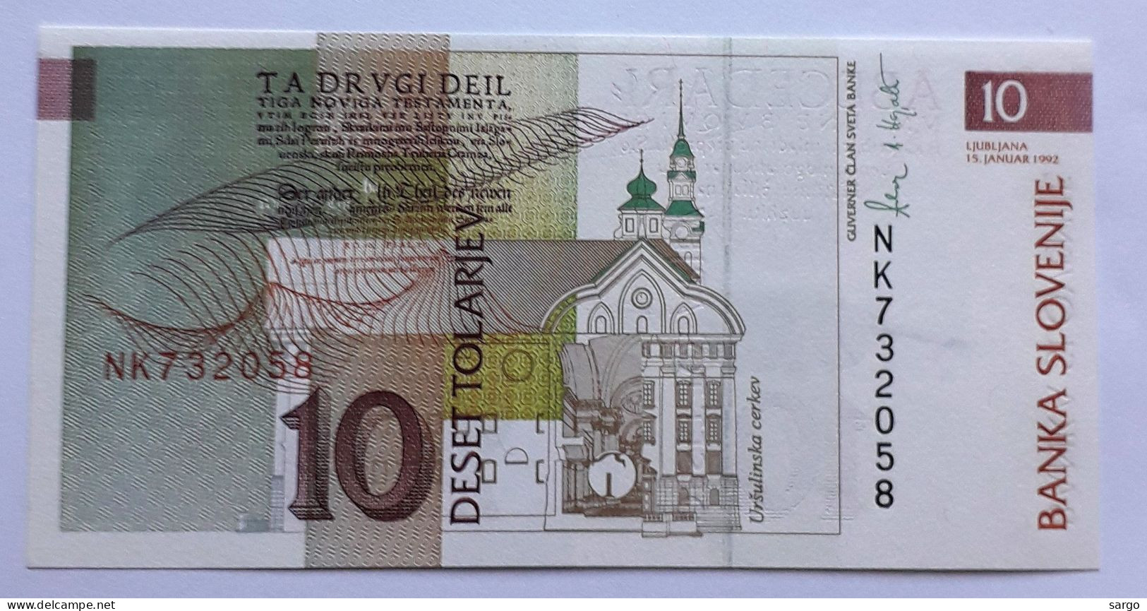 SLOVENIA  - 10 TOLARJEV  - P 11 (1992) -- UNC - BANKNOTES - PAPER MONEY - CARTAMONETA - - Slowenien