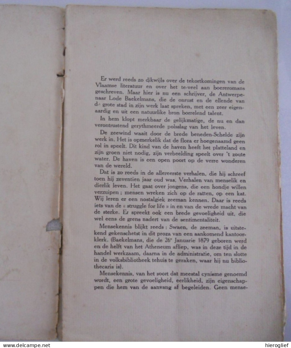 Lode Baekelmans Door Eugene De Bock ° & + Antwerpen Schipperskwartier Vlaams Schrijver / Borgerhout Schoten - Geschiedenis