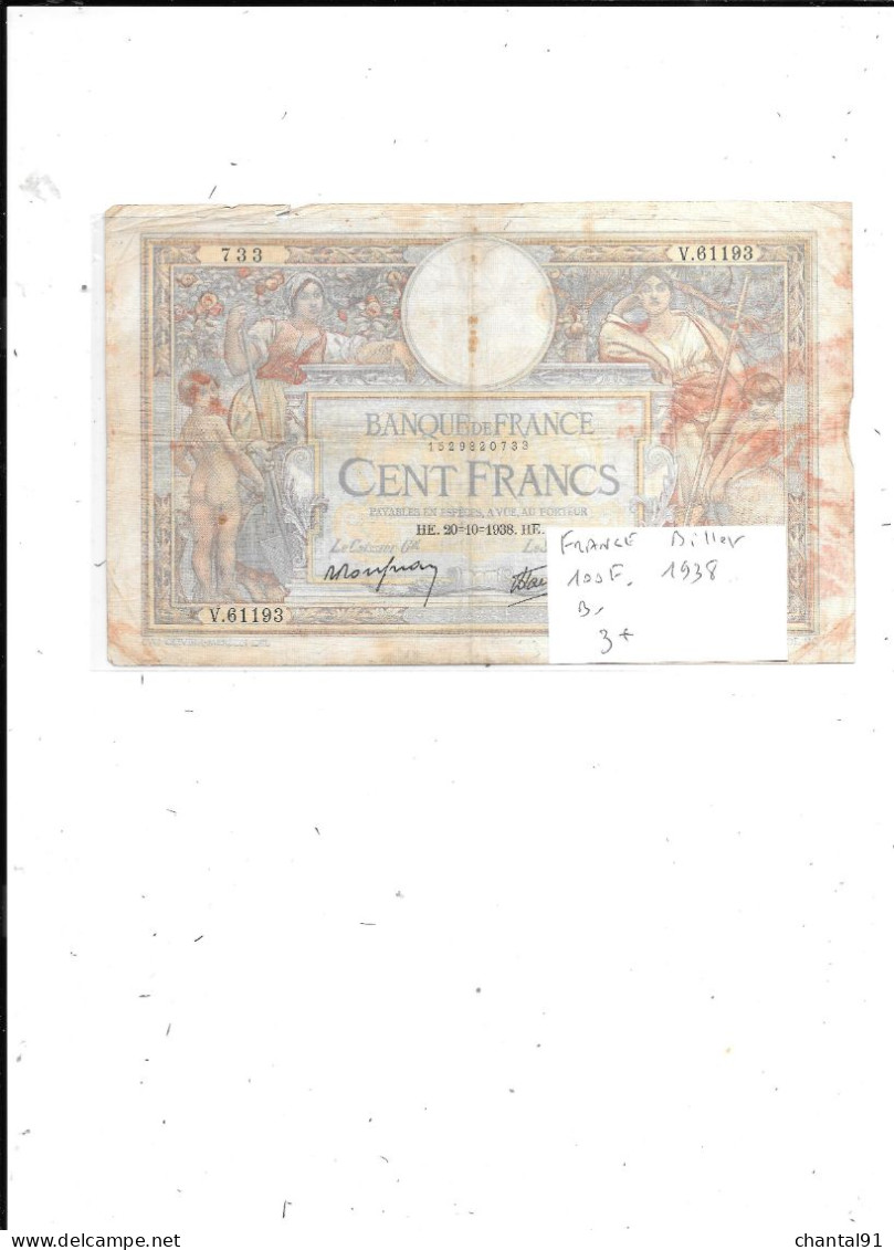 FRANCE BILLET 100 FRANCS 1938 - 100 F 1908-1939 ''Luc Olivier Merson''