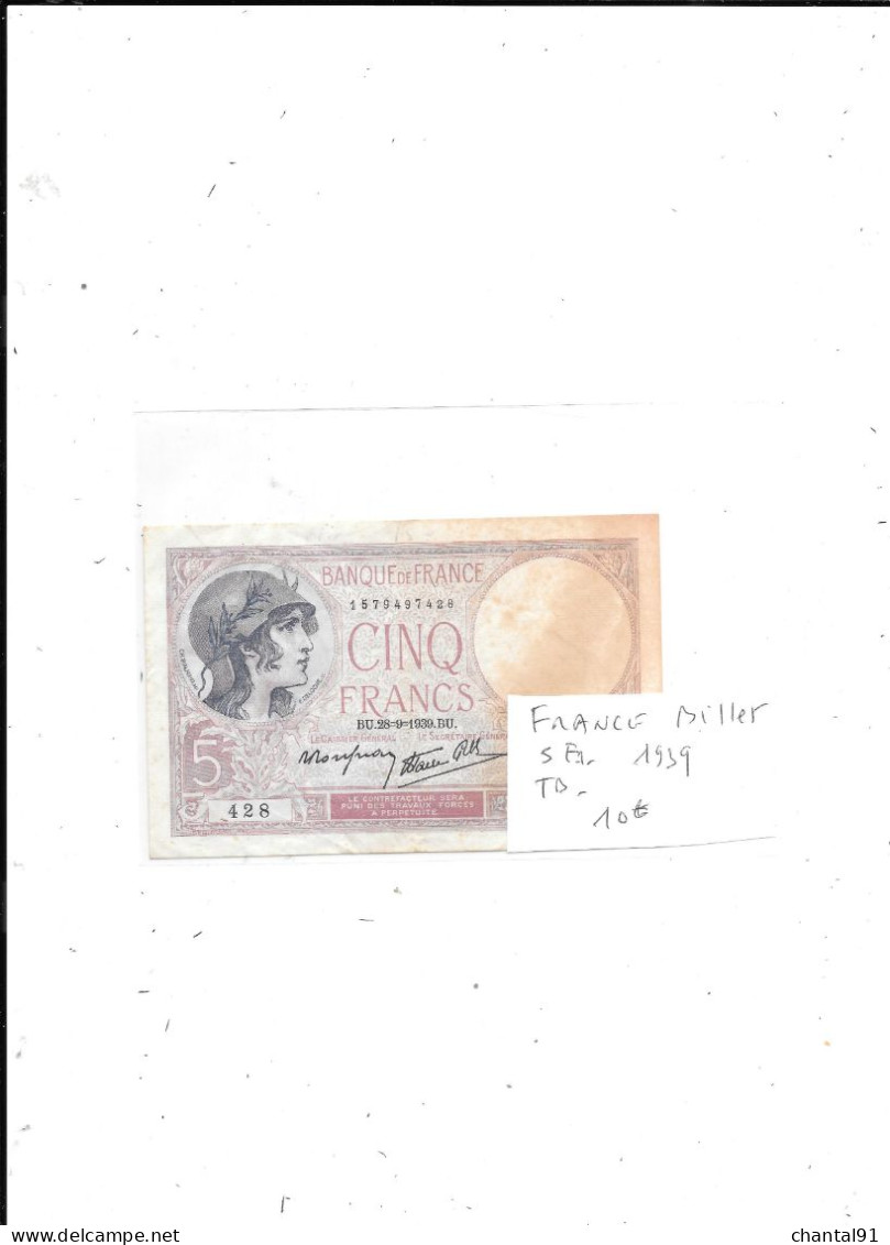 FRANCE BILLET 5 FRANCS 1939 - 5 F 1917-1940 ''Violet''