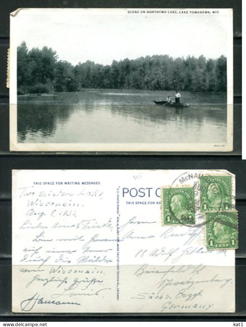 K20709)Ansichtskarte: Lake Tomahawk, Northtwo Lake, Gelaufen 1937 - Otros & Sin Clasificación