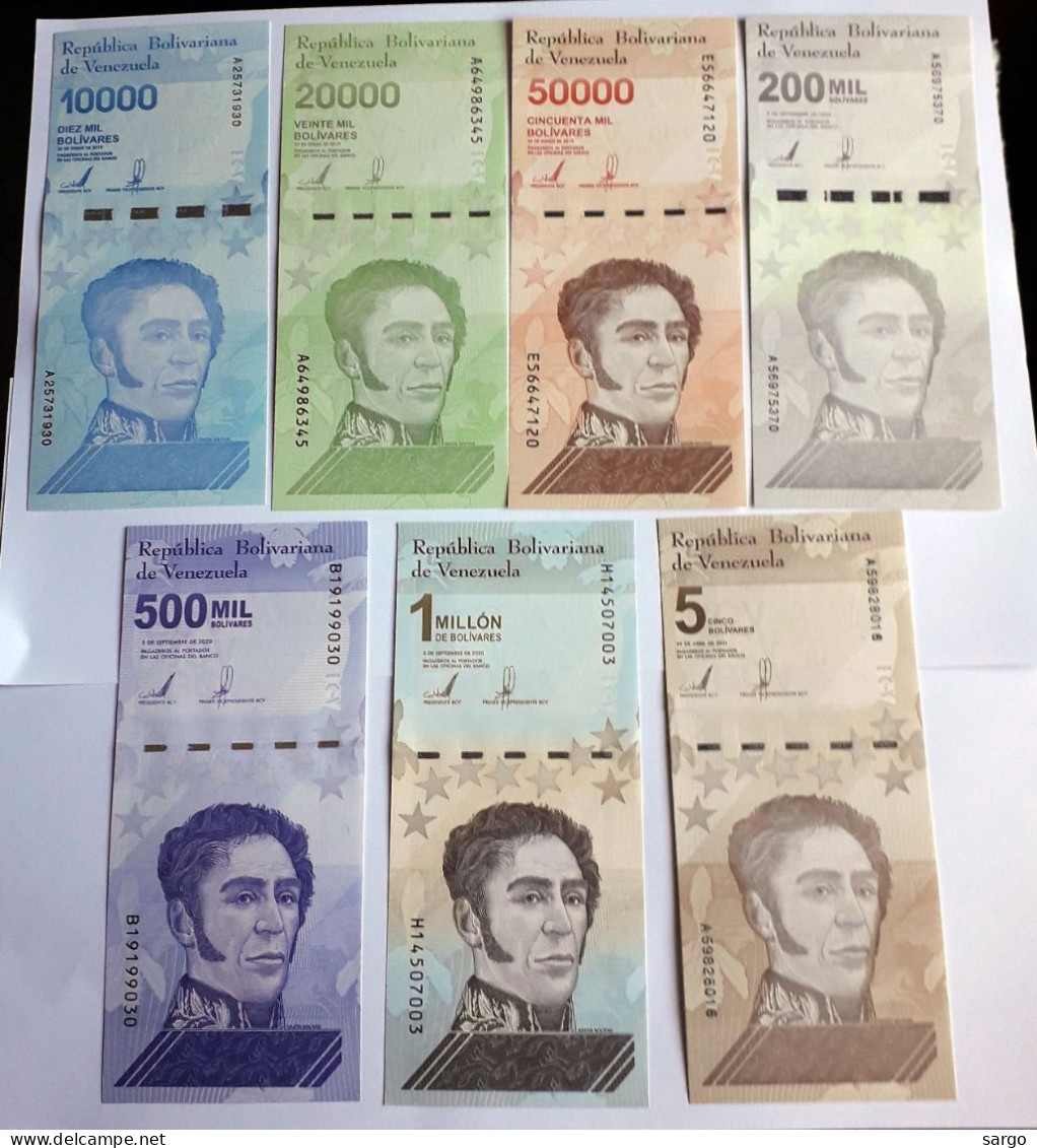 VENEZUELA  -10000, 20000, 50000, 200000, 500000, 1 MILION, 5 BOLIVARES (2019-2021) - 7 PCS -  BANKNOTES - PAPER MONEY - Venezuela