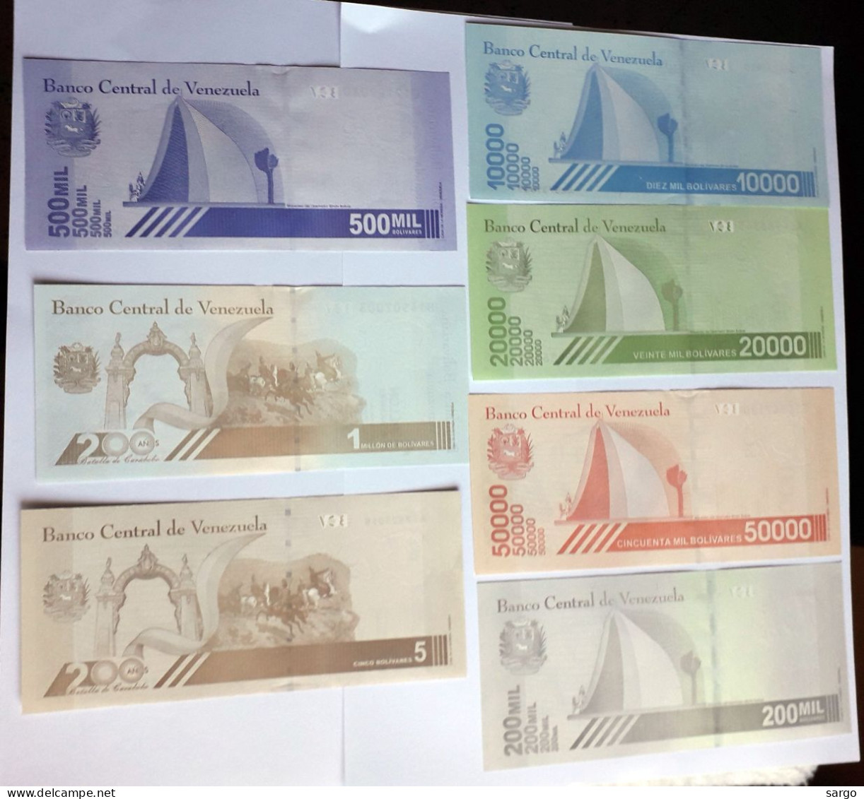 VENEZUELA  -10000, 20000, 50000, 200000, 500000, 1 MILION, 5 BOLIVARES (2019-2021) - 7 PCS -  BANKNOTES - PAPER MONEY - Venezuela