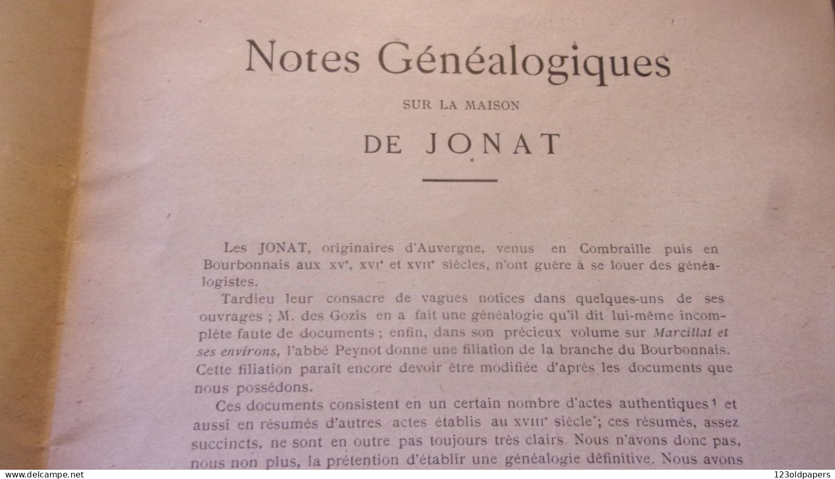 AVEC ENVOI 1928 COMTE DE CHATEAUBODEAU NOTES GENEALOGIQUES MAISON DE JONAT AUVERGNE COMBRAILLE BOURBONNAIS - 1901-1940