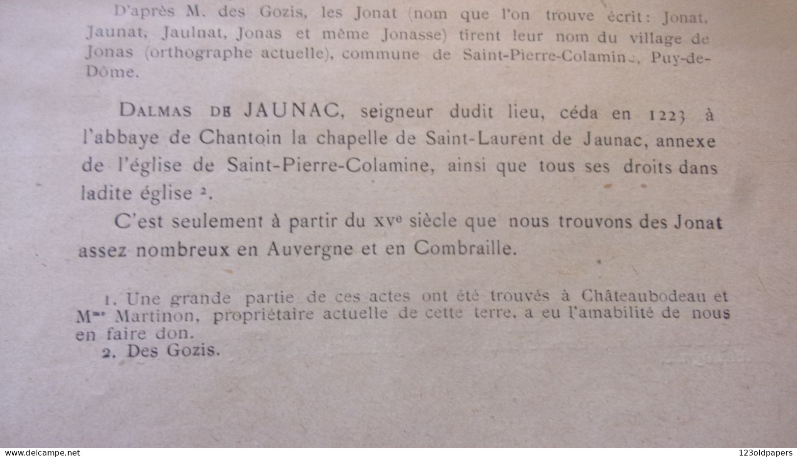 AVEC ENVOI 1928 COMTE DE CHATEAUBODEAU NOTES GENEALOGIQUES MAISON DE JONAT AUVERGNE COMBRAILLE BOURBONNAIS - 1901-1940