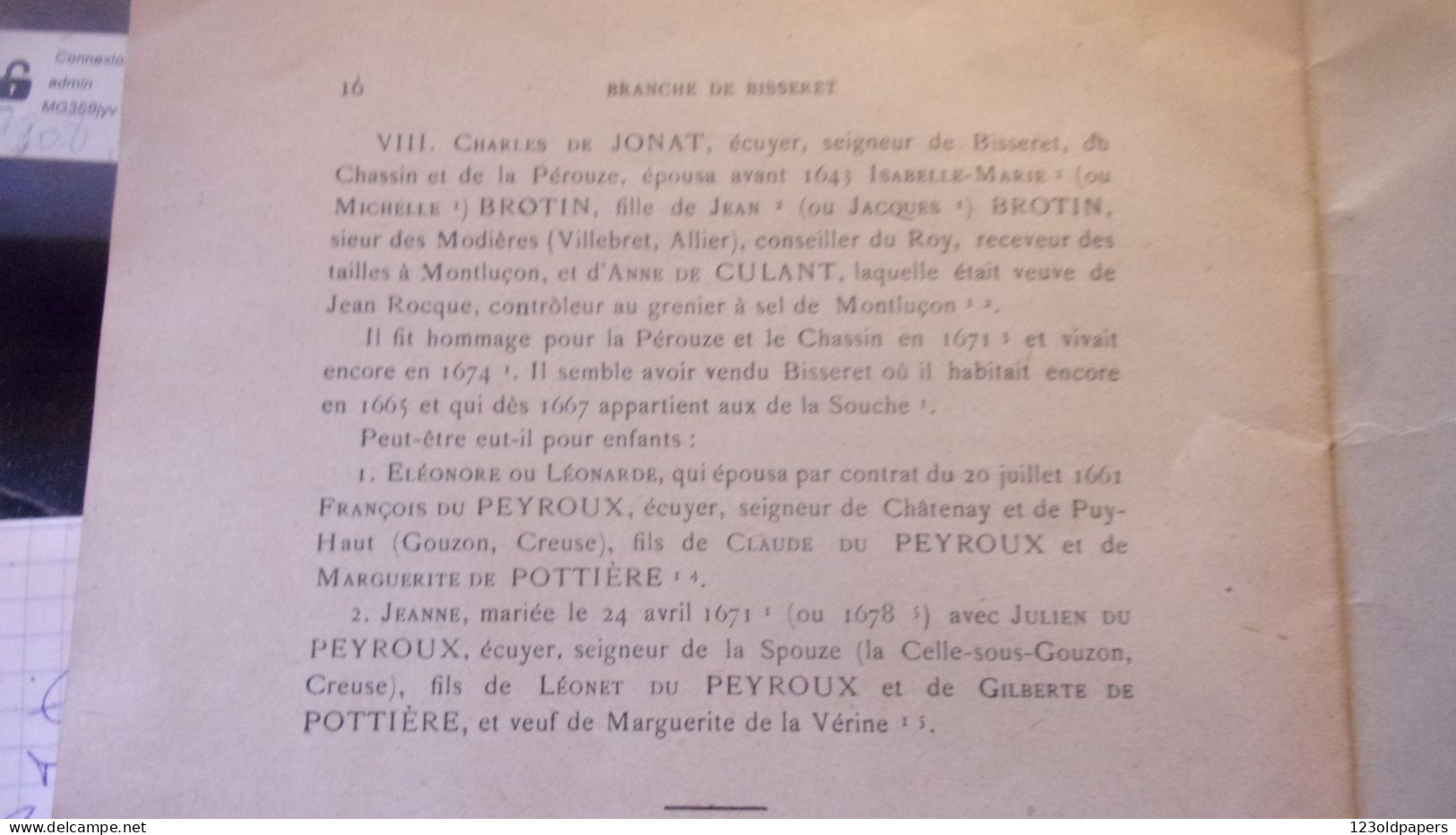 AVEC ENVOI 1928 COMTE DE CHATEAUBODEAU NOTES GENEALOGIQUES MAISON DE JONAT AUVERGNE COMBRAILLE BOURBONNAIS - 1901-1940