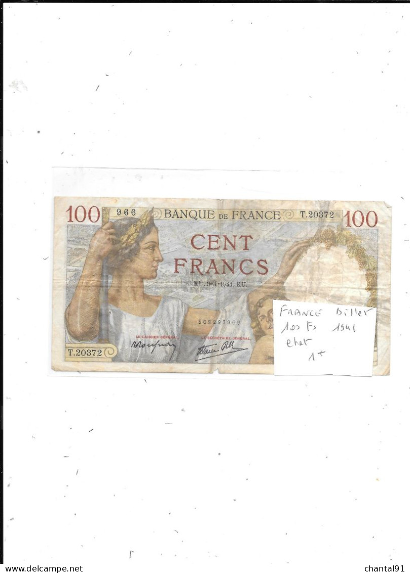 FRANCE BILLET 100 FRANCS 1941 ETAT - 50 F 1940-1942 ''Jacques Coeur''