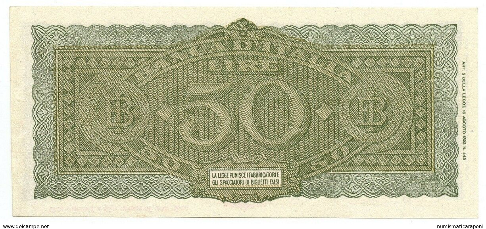 50 LIRE ITALIA TURRITA 10 12 1944 SUP/q.FDS OTTIMO BIGLIETTO  LOTTO 527 - 50 Liras