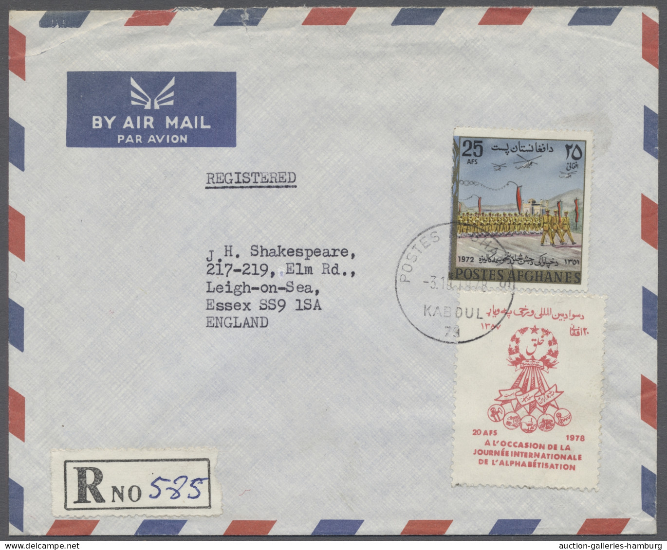 Afghanistan: 1978, Provisional Issue, Registered Airmail Cover Franked 1978 20a - Afghanistan