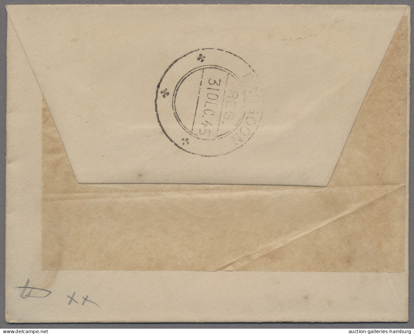 Birma / Burma / Myanmar: 1945, 3a Purple Violet MILIT.ADMN. On Registered Cover - Myanmar (Burma 1948-...)