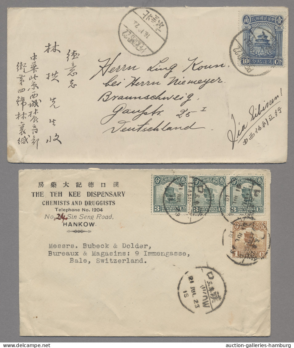 China: 1909, 2c Coiling Dragon Green Horiz. Pair On Ppc "Summer Palace, Peking" - 1912-1949 Republik