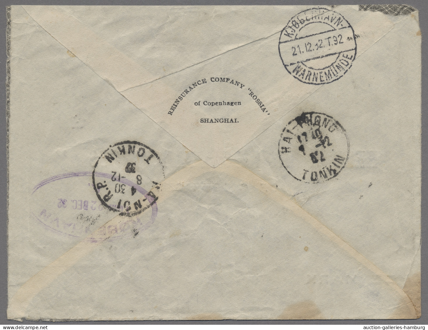 China: 1932, Registered Airmail Letter To Copenhagen, Denmark Bearing 1923-26 Ha - Covers & Documents