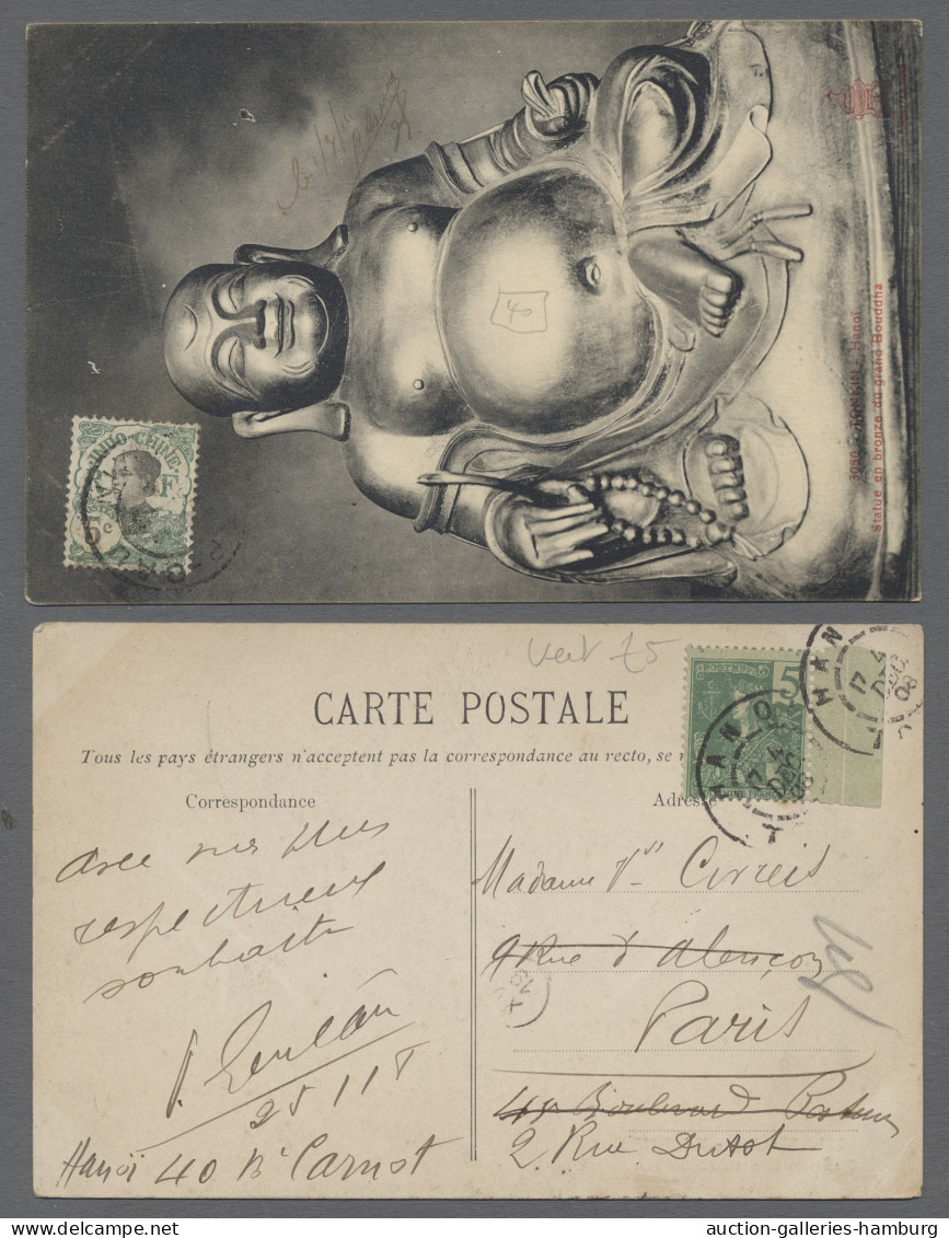French Indochine: 1907-23, Sechs Gelaufene Ansichtskarten, U.a. Aus Kambodscha, - Autres & Non Classés
