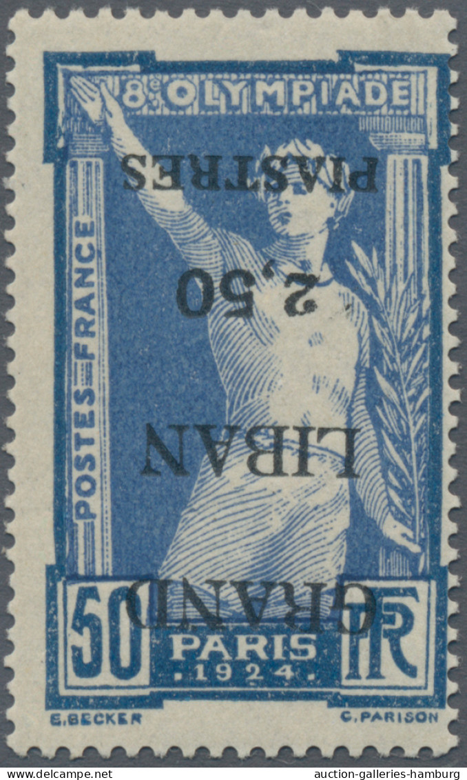 Lebanon: 1924, Olympic Games Paris, 2.50pi. On 50c. Blue With Inverted Overprint - Líbano