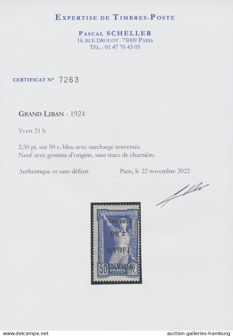 Lebanon: 1924, Olympic Games Paris, 2.50pi. On 50c. Blue With Inverted Overprint - Líbano