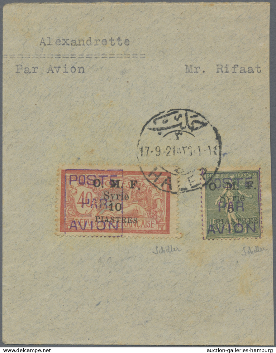 Syria: 1920, Airmail Handstamps, 5pi. On 15c. Olive-green And 10pi. On 40c. Red/ - Syrie