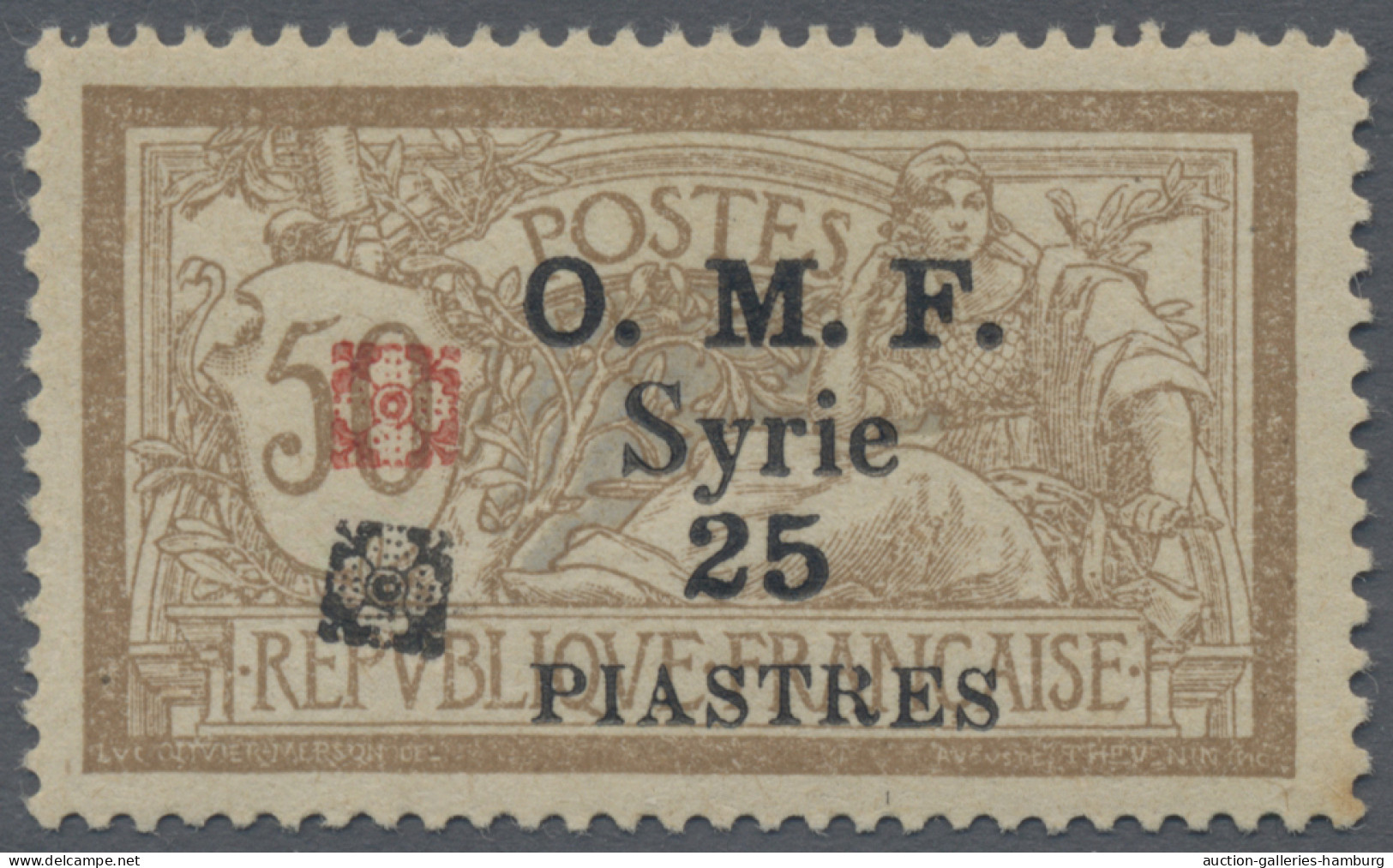 Syria: 1920/1921, Fleurons D'Alep, 25pi. On 50c. Brown/blue Showing DOUBLE OVERP - Syrie
